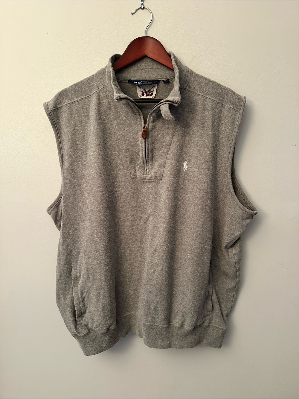 Polo Ralph Lauren Gray Sleeveless Golf Quarter-Zip Sweatshirt Vest Sz XL